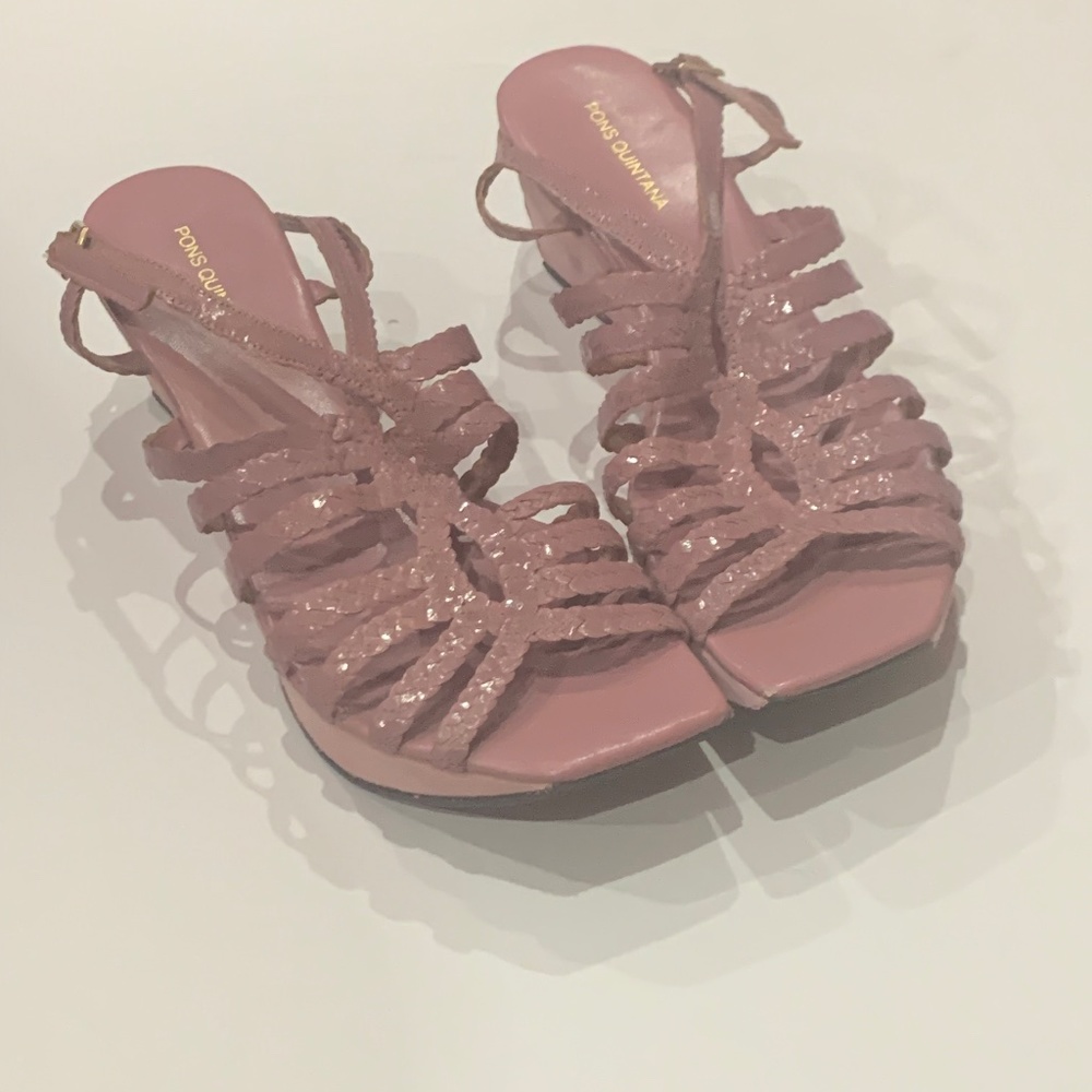 NWOT Designer Pons Quintana Pink Leather & Suede Strappy Sandals Sz. 40